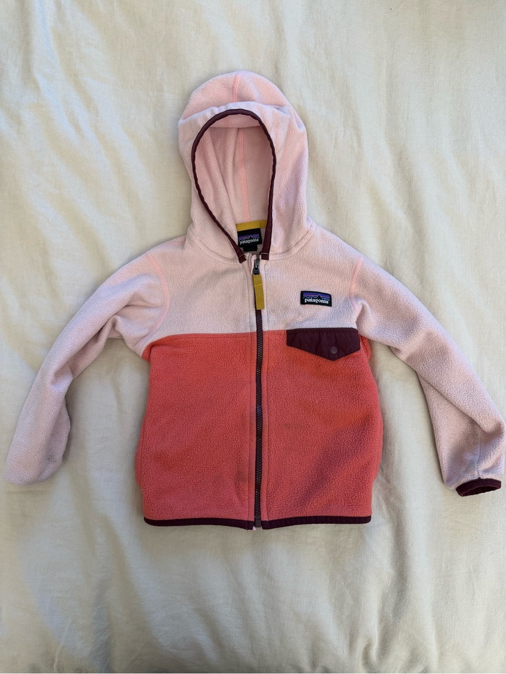 Patagonia Kids Hooded Colorblock Fleece - Light Pink & Coral